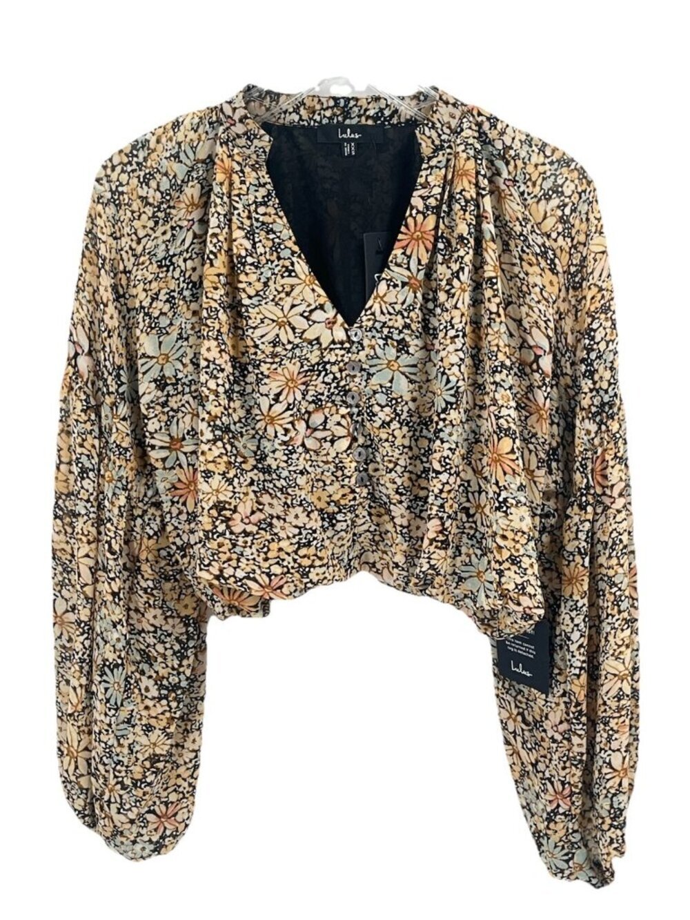 Lulus Yellow Floral Crop Blouse Sz XXS NWT Cottagecore Prairie Boho Garden Party